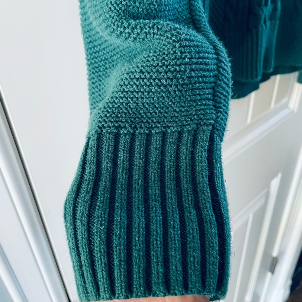 GAP Mens Hunter Green Cable Knit Cotton Crewneck Grandpa Sweater | Medium - Picture 4 of 6